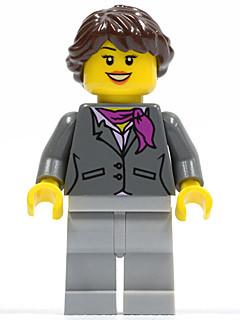 LEGO Minifigure-Dark Bluish Gray Jacket with Magenta Scarf, Light Bluish Gray Legs, Dark Brown Hair Ponytail Long French Braided, Black Eyebrows-Town / City / Police-CTY220A-Creative Brick Builders